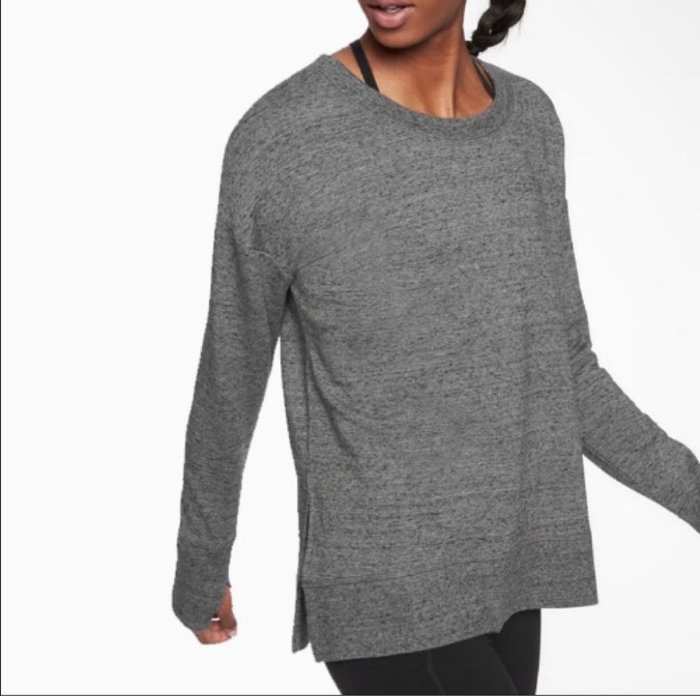 Athleta Coaster Luxe Gray Crewneck Long Sleeve Sweatshirt Thumb Holes XS